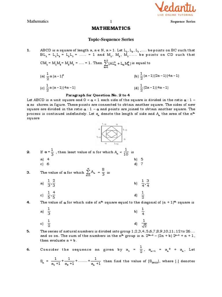 Mathematics Test Sequence And Series Q P Pmd Sequence Summation