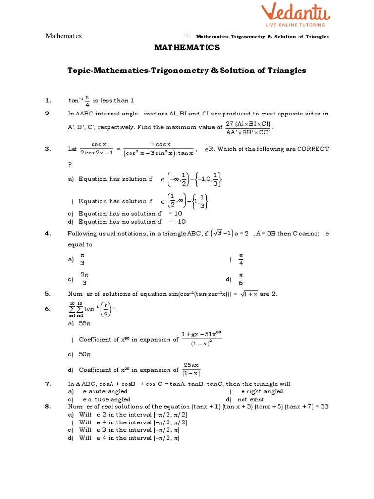 Mathematics Test 10 Q P Trigonometry Pmd Pdf Triangle Circle