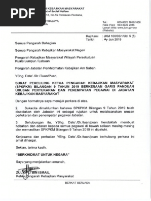 Surat Pekeliling Kpkm Bil 9 2019 Garis Panduan Pertukaran Penempatan Pdf