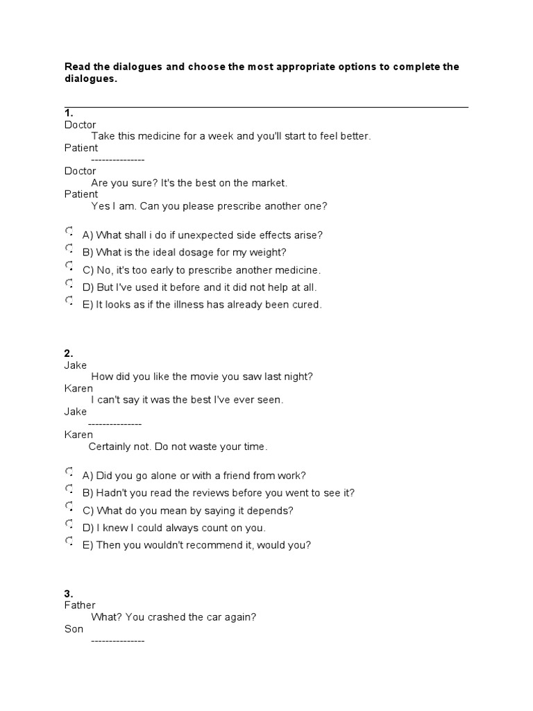Dialogue Completion Practice | PDF