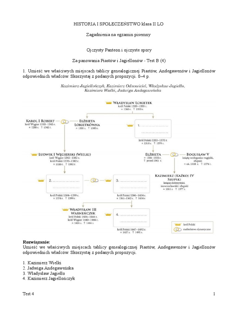 Za Panowania Piastow I Jagiellonow Sprawdzian B