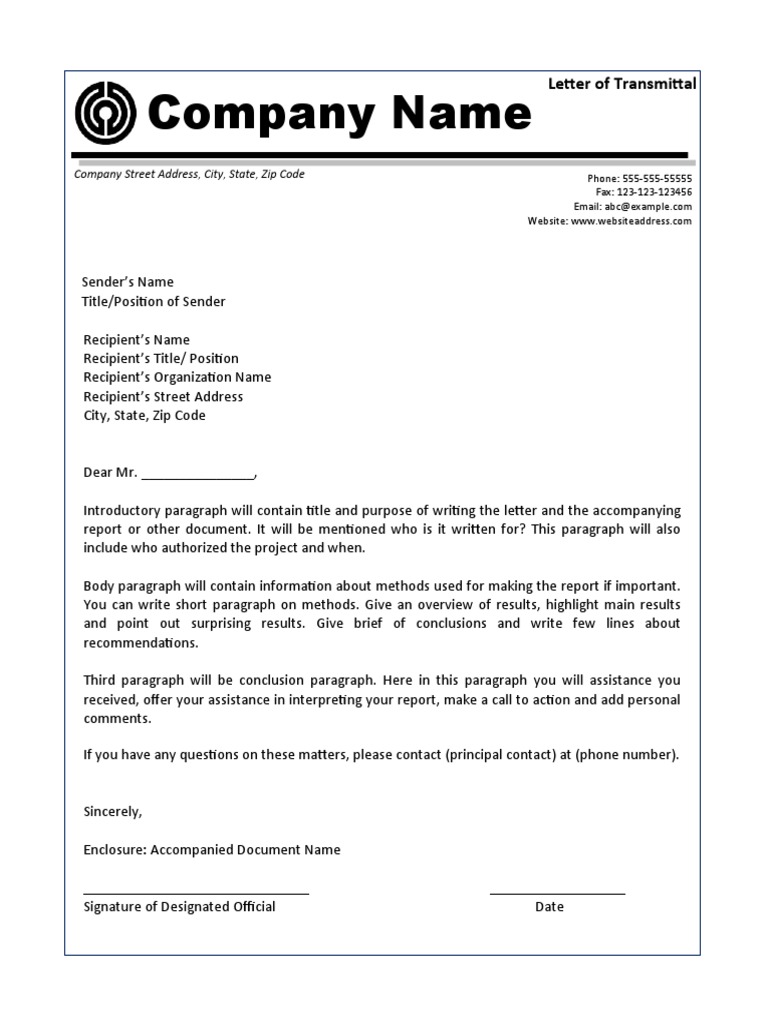 Letter of Transmittal Template 01 | PDF