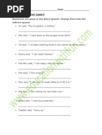 Direct and Indirect Speech Worksheet 2