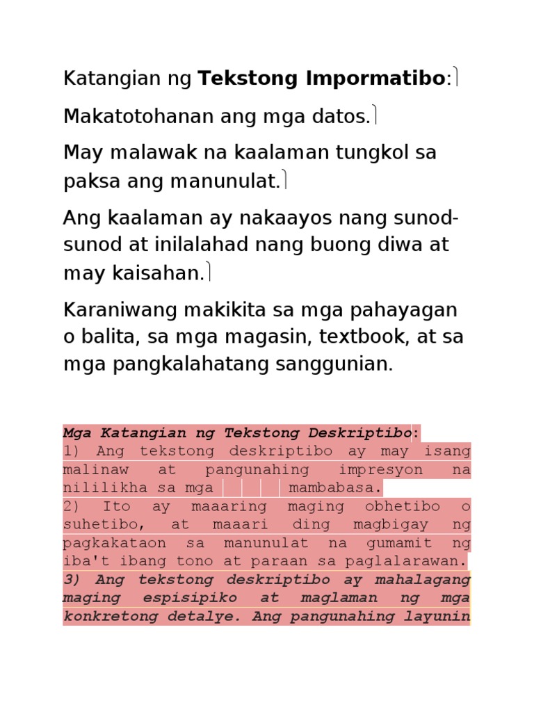 Bahagi Ng Isang Tekstong Impormatibo