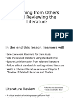 Learning From Others and Reviewing The Literature