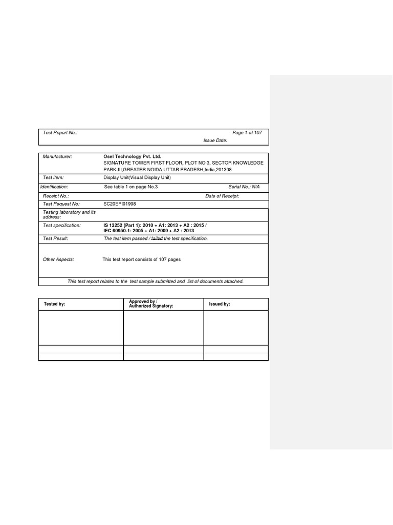 TVF2 Display Unit Test Report | PDF | Electrical Wiring | Mains Electricity