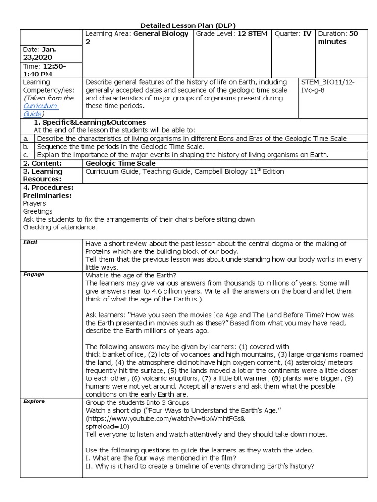 History of Earth Lesson Plan | PDF | Geologic Time Scale | Lesson Plan