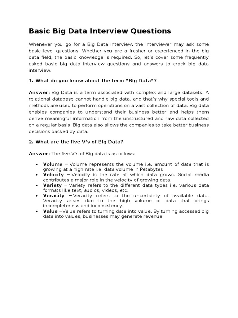 Basic Big Data Interview Questions | PDF | Apache Hadoop | Map Reduce