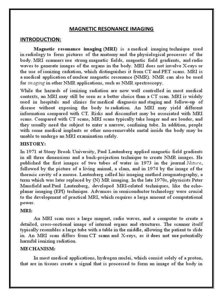 Magnetic Resonance Imaging | PDF | Magnetic Resonance Imaging | Medical ...