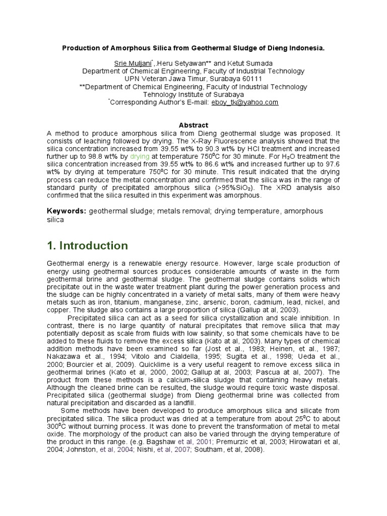 Amorphous Silica from Dieng Geothermal Sludge | PDF | Silicon Dioxide ...