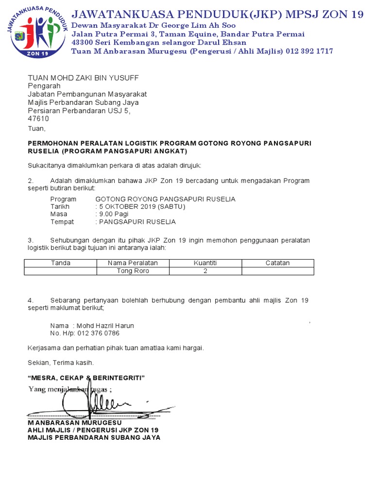 Surat Gotong Royong Pangsapuri Angkat Pdf