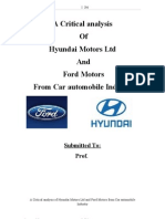 Car Automobile Industry A Critical Analysis of Hyundai Motors LTD and Ford Motors From Car Automobile Industry Thesis 116p
