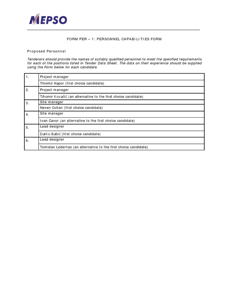 Personnel Capabilities for Tender Submission | PDF | Electrical ...