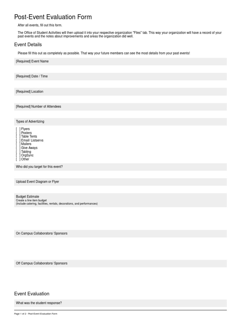 Post Event Evaluation Form Template | PDF