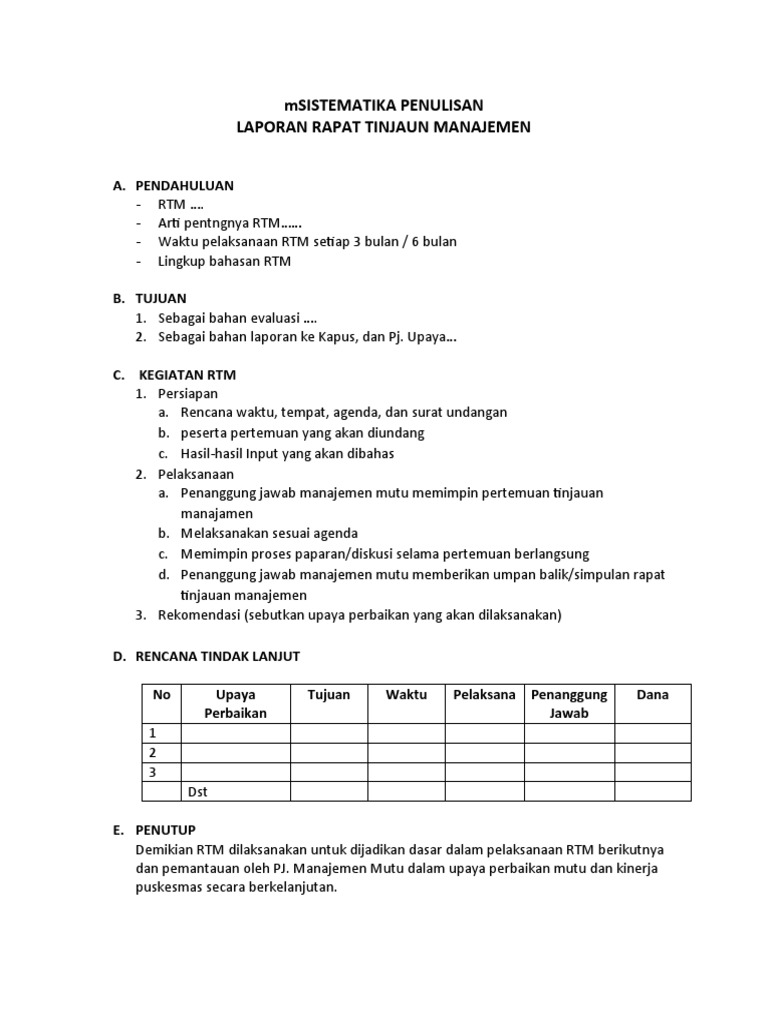 Sistematika Penulisan RTM Puskesmas | PDF