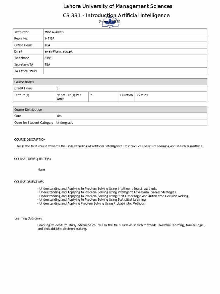 CS 331 - Outline Spring 2020 | PDF | Artificial Intelligence ...