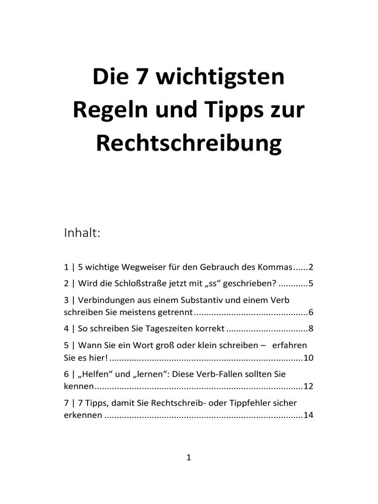 Die 7 Wichtigsten Regeln Und Tipps Zur Rechtschreibung | PDF