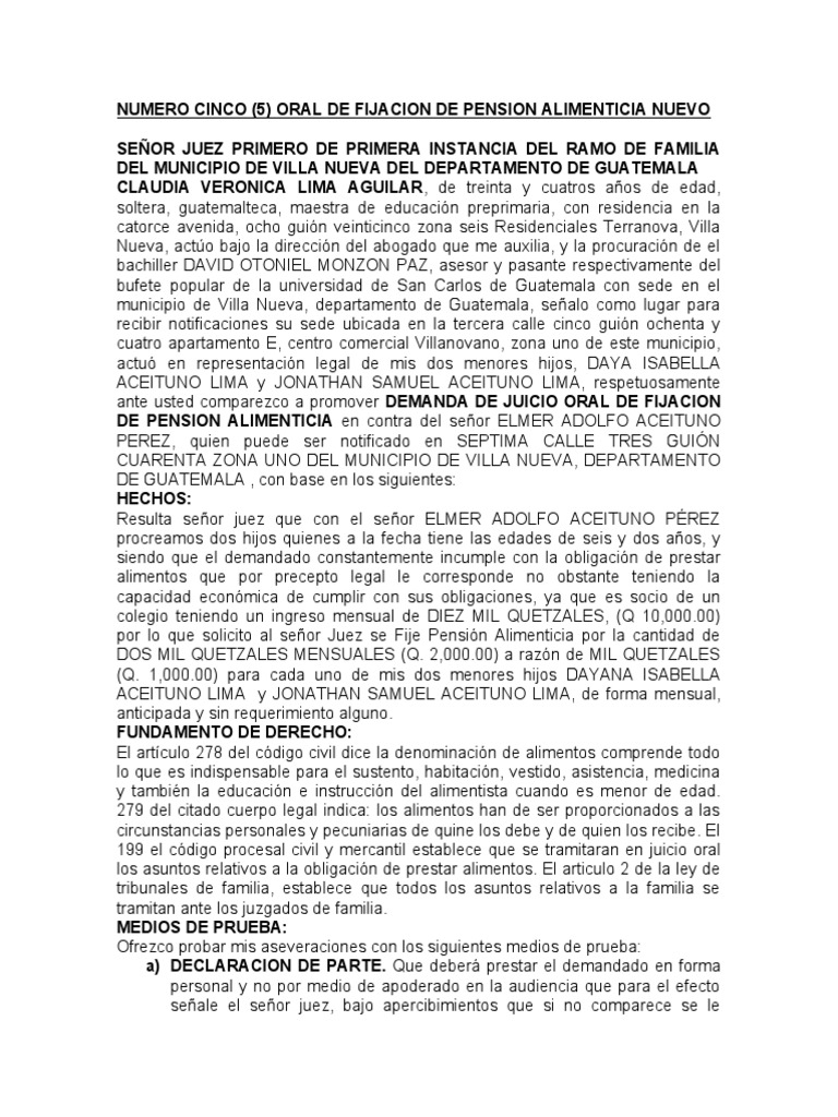 Juicio Oral de Alimentos | PDF | Pensión alimenticia | Guatemala