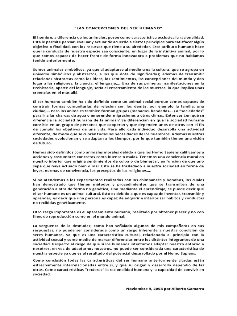 Concepciones Del Ser Humano | PDF | Homo Sapiens | Sociedad
