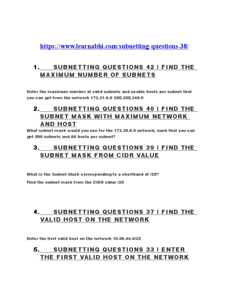 Subnetting Questions | PDF | Internet Architecture | Telecommunications