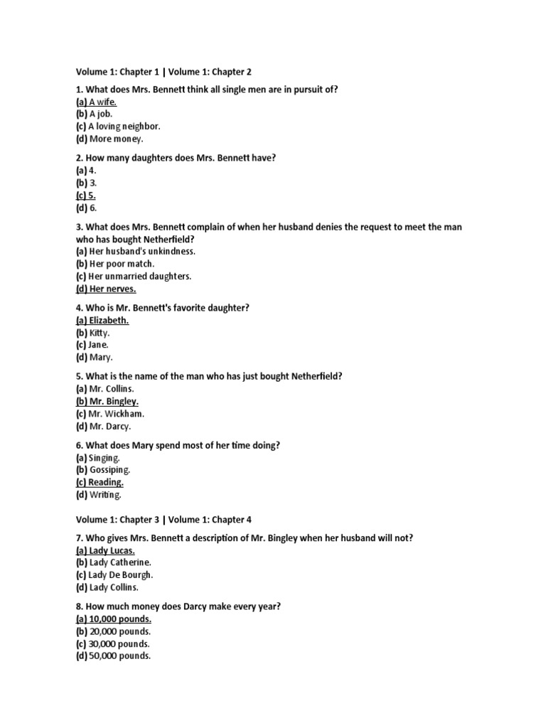 Important Questions and Answers from Pride and Prejudice PDF Pride