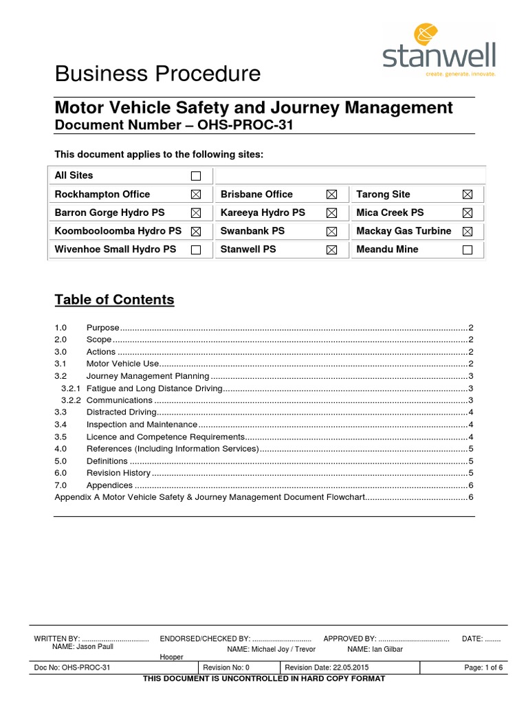 Journey Management Procedure Overview | PDF | Driving | Vehicles