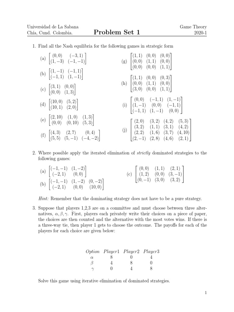 Game Theory Problem Set Solutions | PDF | Game Theory | Economic Theories