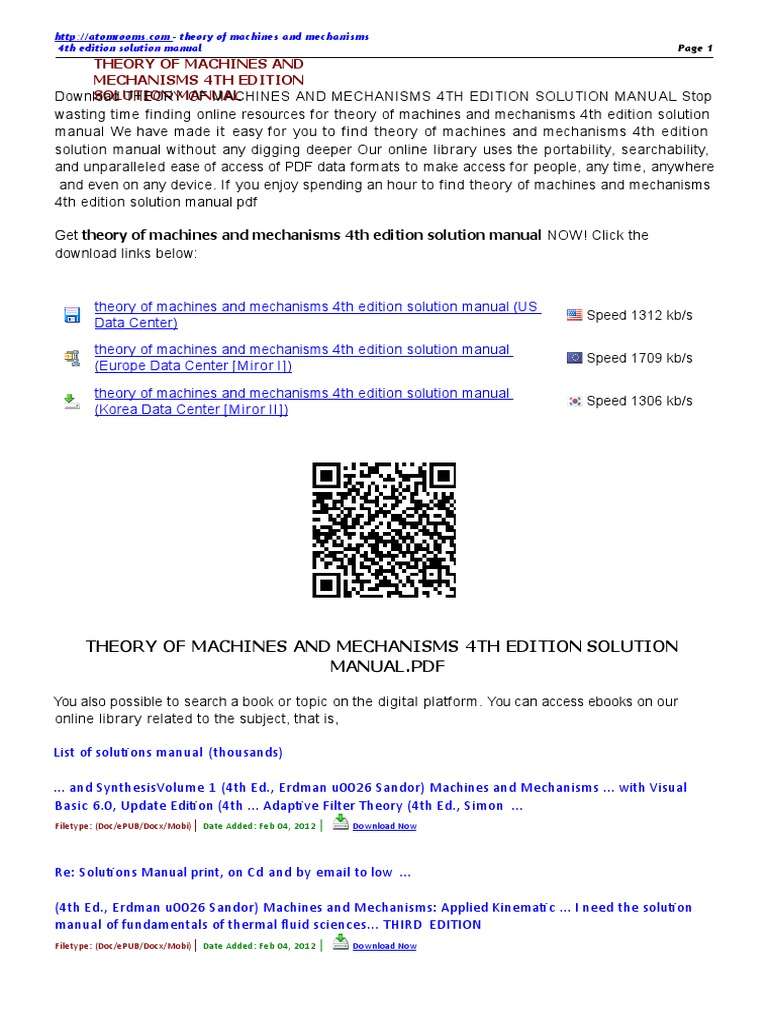 Theory of Machines and Mechanisms 4th Edition Solution Manual | PDF ...