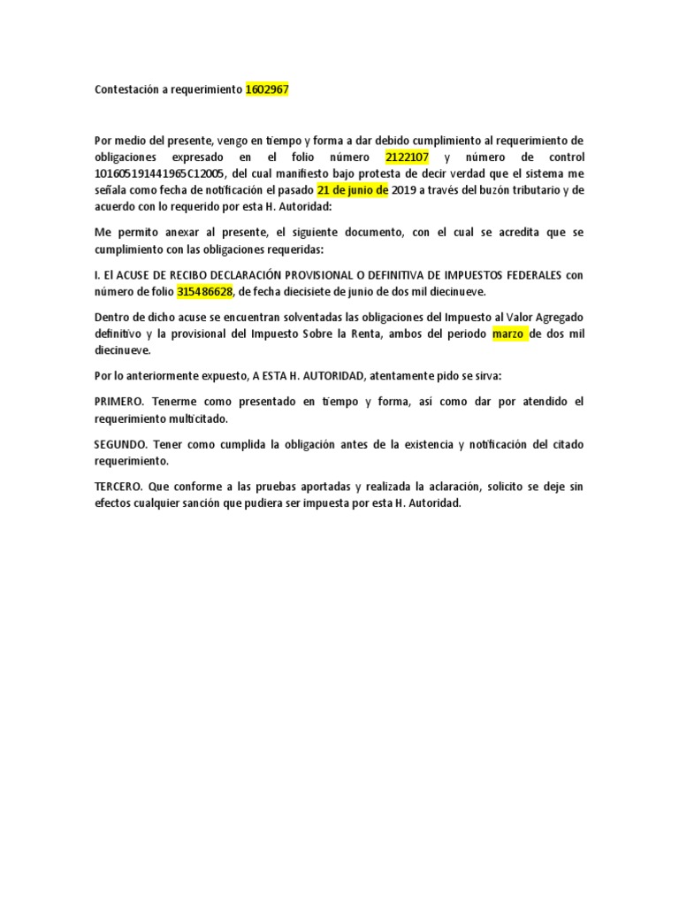 Contestación A Requerimiento PDF