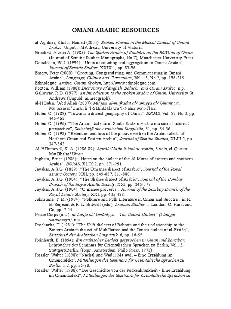Omani Arabic Oman Dialect
