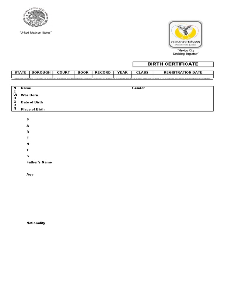 Mexico City Birth Certificate English PDF Birth Certificate Civil
