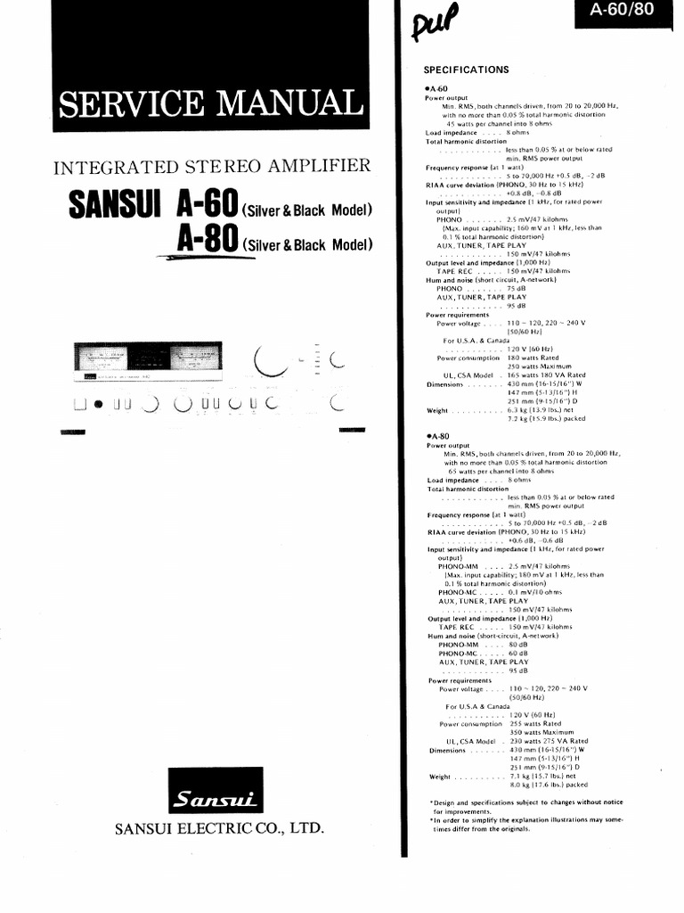 Sansui A 60 Service Manual PDF