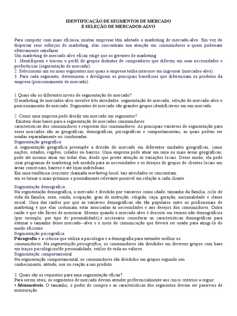Segmentação de Mercado e Estratégias Alvo | PDF | Segmentação de ...