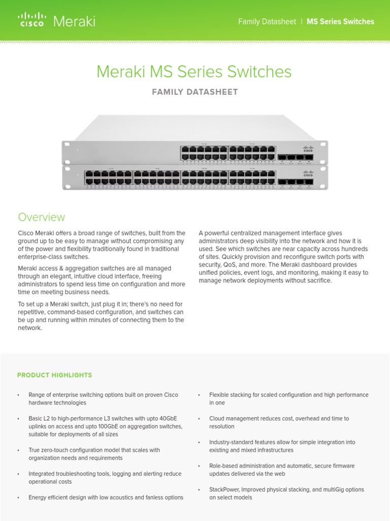 Meraki Datasheet Ms Family Pdf Network Switch Computer Network