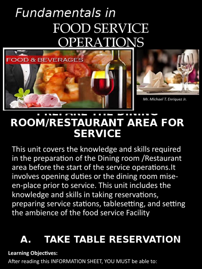Fundamentals in Food Service Operation PDF Restaurants Tableware