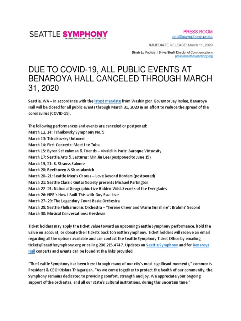 Benaroya Hall Closures | PDF | Richard Strauss | Orchestras