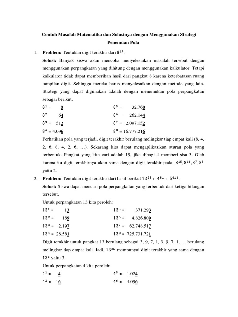 Contoh Masalah Matematika Dan Solusinya PDF | PDF