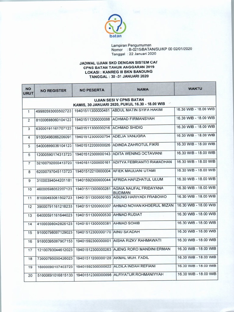 Lampiran Pengumuman Jadwal Skd