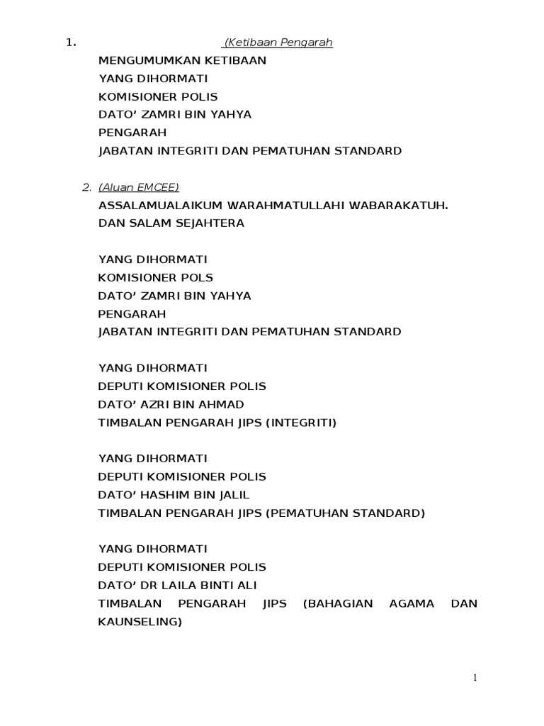 Mc Serah Terima Tugas Timbalan Pjips Pdf