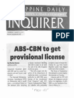 Philippine Daily Inquirer, Mar. 12. 2020, ABS - CBN To Get Provisional License PDF