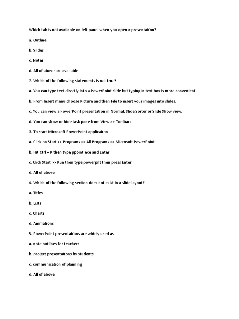 PowerPoint MCQ Questions and Answers An Expert Collection of Multiple