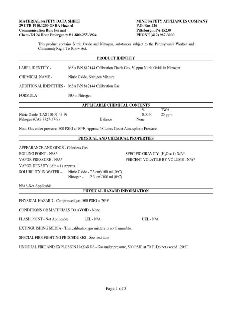 MSDS N2 PDF Nitrogen Dioxide Nitric Acid