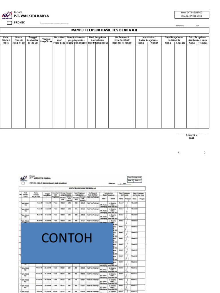 Form IMTP-K3LMP-03 Mampu Telusur Hasil Tes Benda Uji | PDF
