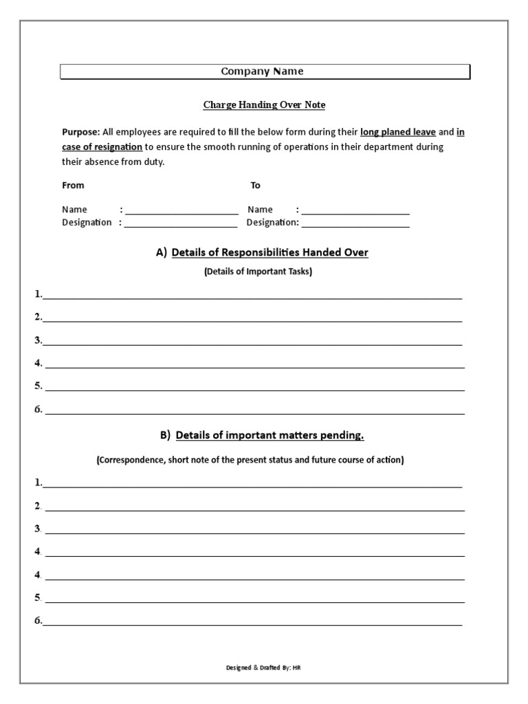 Charge Handover Procedure Template | PDF | Government | Business