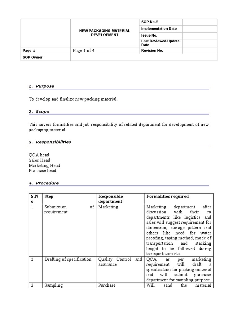 New Packaging Development SOP | PDF | Specification (Technical 
