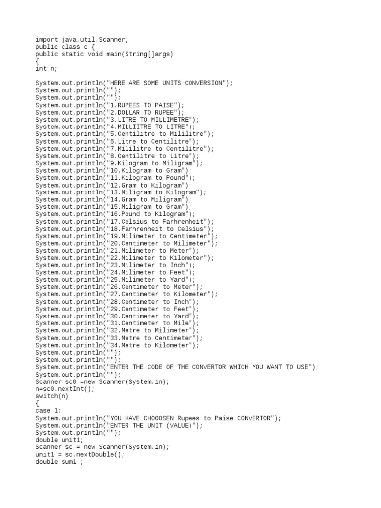 Unit Converter Java | PDF | Litre | Kilogram