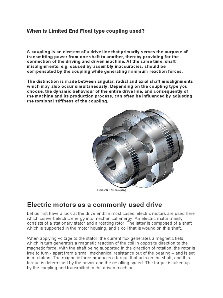 Limited End Float Couplings Explained | PDF | Electric Motor | Bearing ...