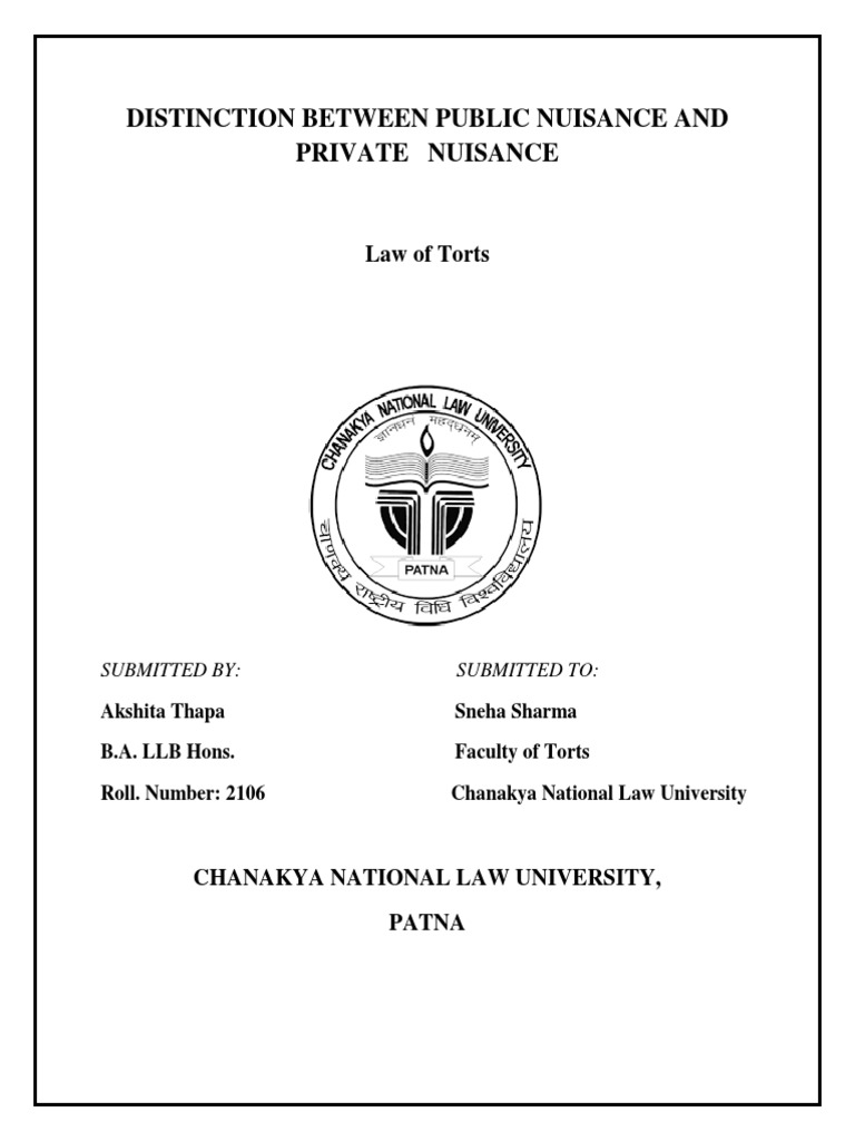 Public Nuisance and Private Nuisance A Comparative Study PDF