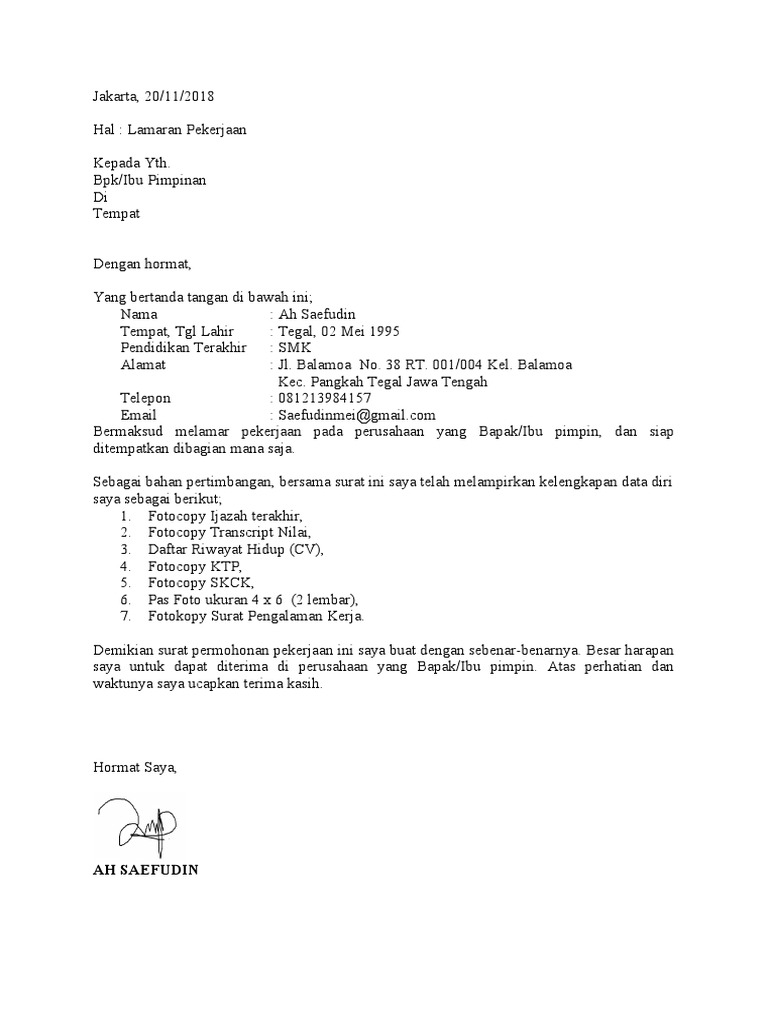 Contoh Surat Lamaran Pdf