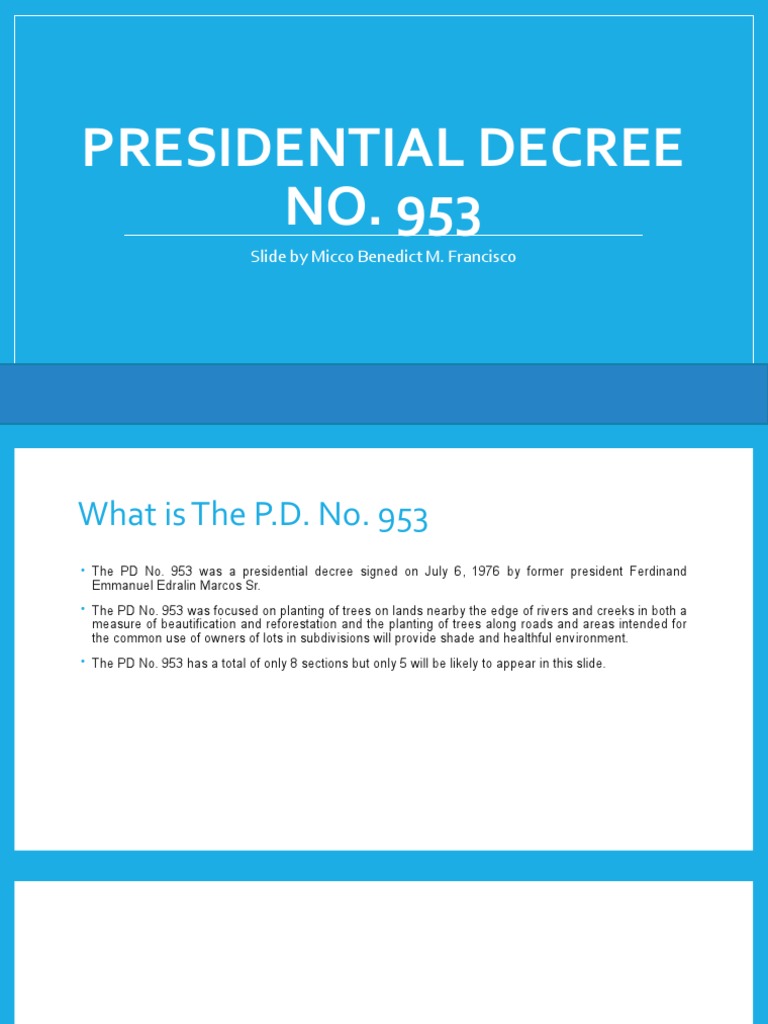 Presidential Decree 953 | PDF | Parks | Social Institutions